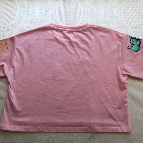 Zara Junior Girls Size 11-12 Pink Graffiti Cropped Printed T-Shirt Short Sleeves - Picture 16 of 16